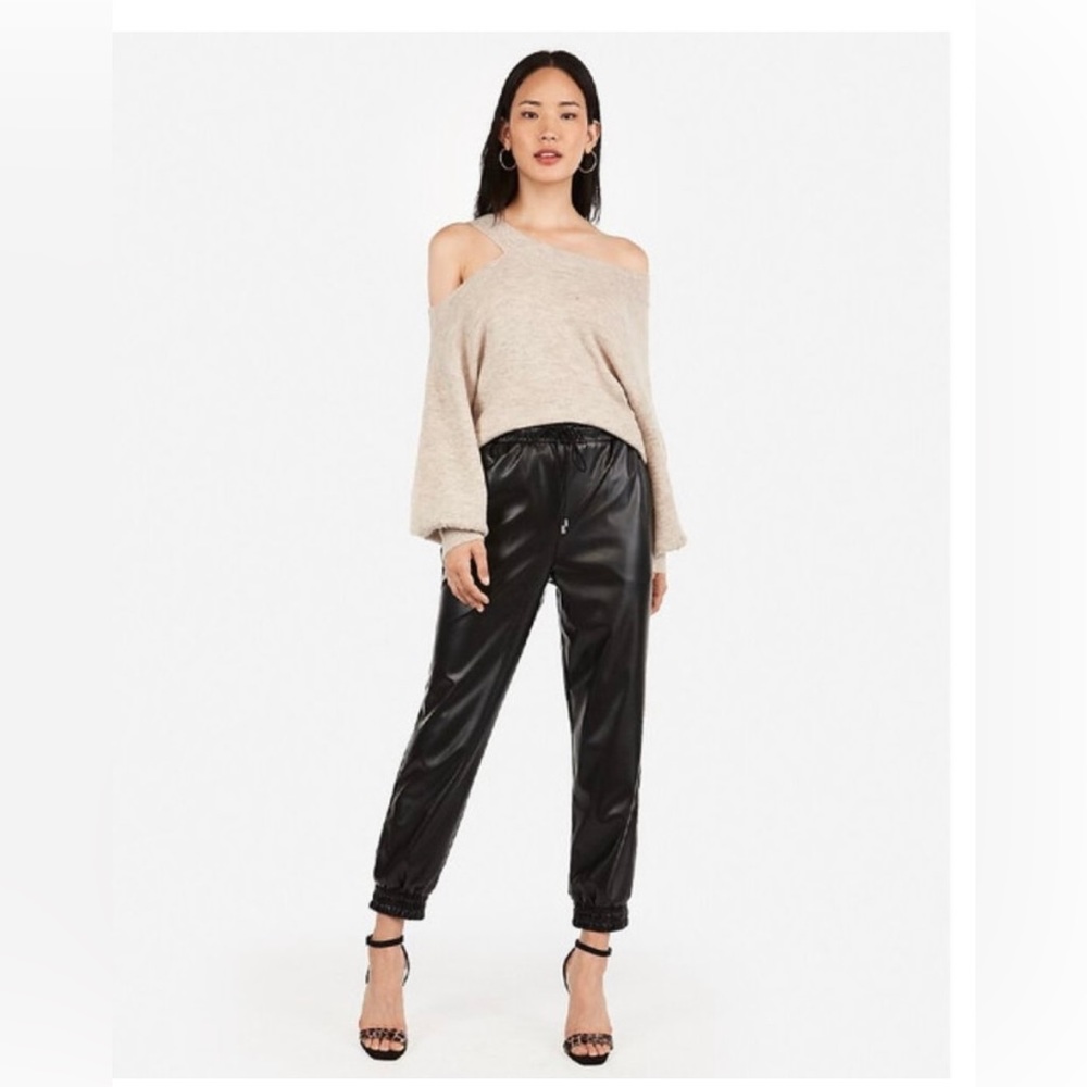 Express high waisted leather joggers with tie - size medium